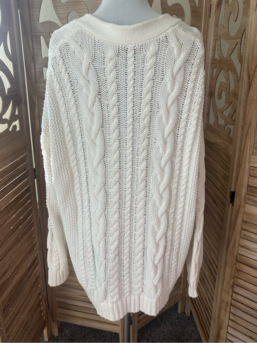 Quince 100% Organic Cotton Oversized Cable Cardigan Beige Size Small - Picture 7 of 9